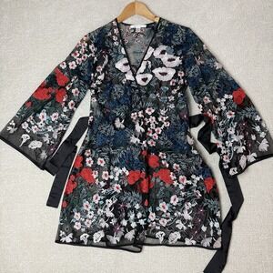 RYA Collection Embroidered Floral Print Georgia Cover-up XS/S Sheer Kimono